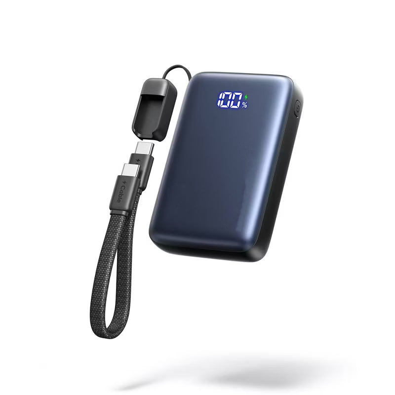 Palm‑Sized 10000mAh Portable Charger 45W PD Fast Charge With Attached USB‑C Cord Power Bank