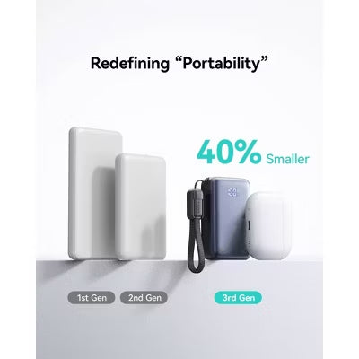 Palm‑Sized 10000mAh Portable Charger 45W PD Fast Charge With Attached USB‑C Cord Power Bank